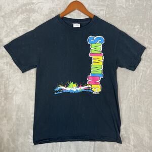 Vintage Zync Swimming Graphic Print T Shirt Men's Small Neon Streetwear 90s